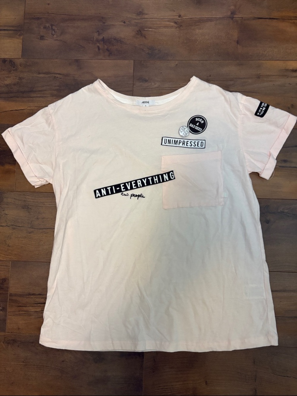 Ardene Light Pink 'Anti-Everything' Graphic Pocket Tee
